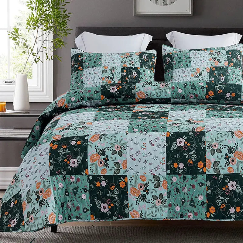 Boho Floral Patchwork Reversible Quilt Set - Ultra Soft 3-Piece Bedspread