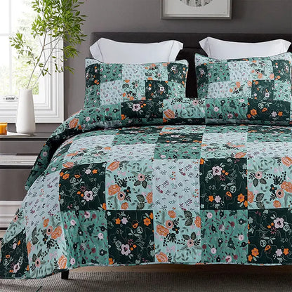 Boho Floral Patchwork Reversible Quilt Set - Ultra Soft 3-Piece Bedspread