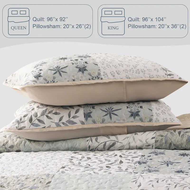 Boho Floral Patchwork Reversible Quilt Set - Ultra Soft 3-Piece Bedspread
