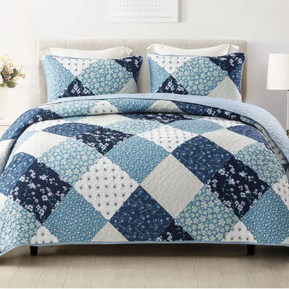 Boho Floral Patchwork Reversible Quilt Set - Ultra Soft 3-Piece Bedspread