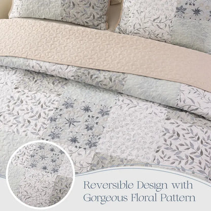 Boho Floral Patchwork Reversible Quilt Set - Ultra Soft 3-Piece Bedspread