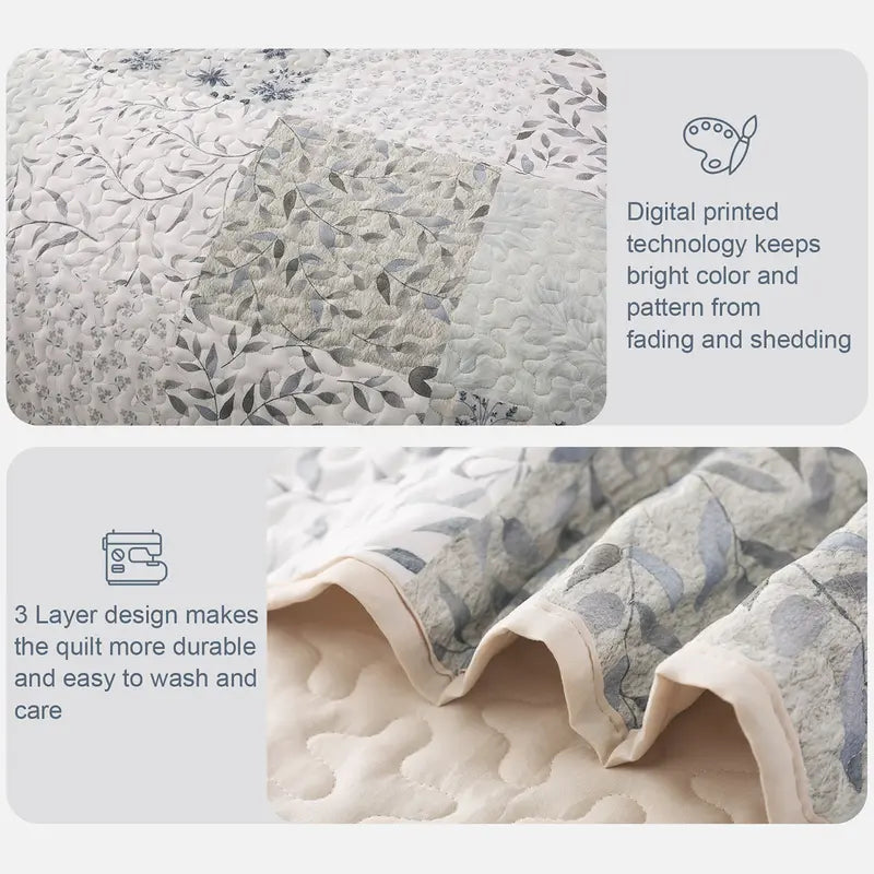 Boho Floral Patchwork Reversible Quilt Set - Ultra Soft 3-Piece Bedspread