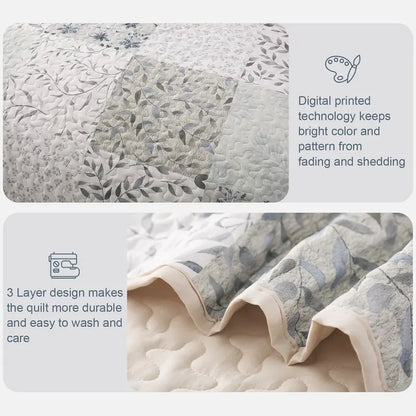 Boho Floral Patchwork Reversible Quilt Set - Ultra Soft 3-Piece Bedspread
